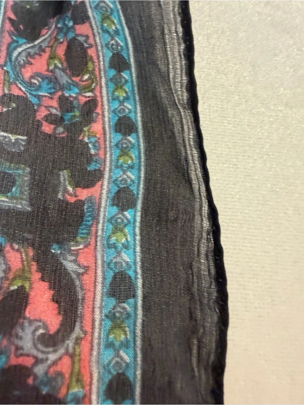 Lightweight 100% Silk Black & Blue Floral & Elephant Sheer Shawl Wrap Scarf
